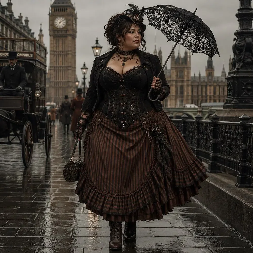 Steampunk Skirt Gothic Victorian Ruffle Hem  Renaissance Cottagecore Sz 18